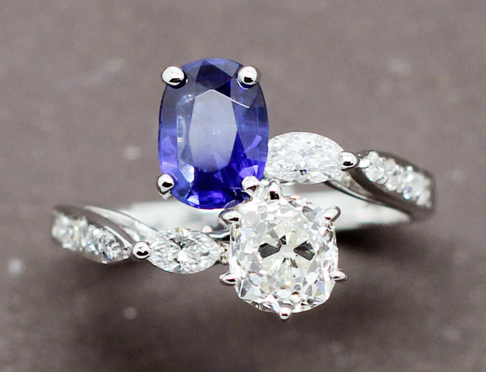 Bague Toi et Moi Saphir Diamant - Image 3