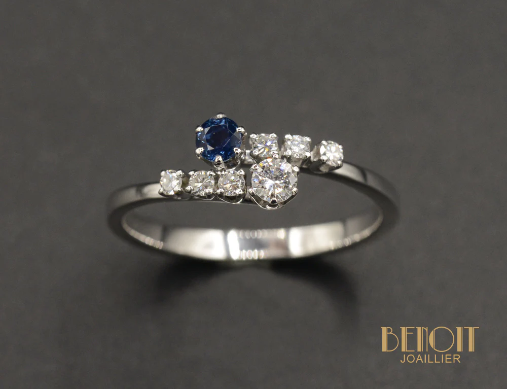 Bague Toi et Moi Saphir et Diamant - Image 2