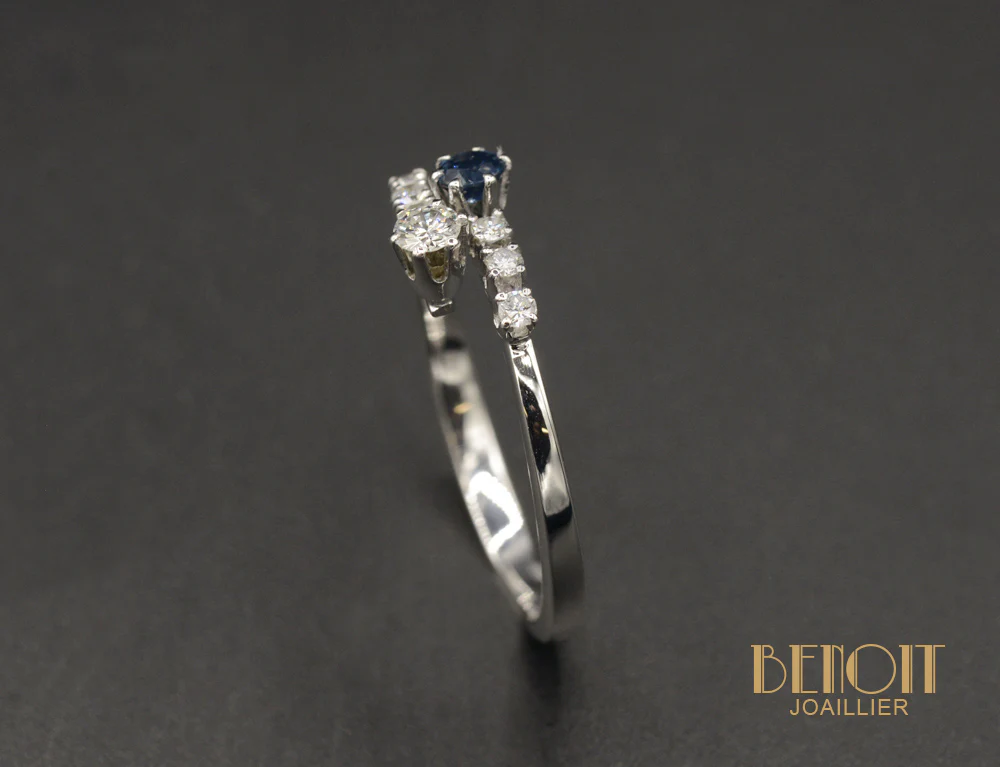 Bague Toi et Moi Saphir et Diamant - Image 3