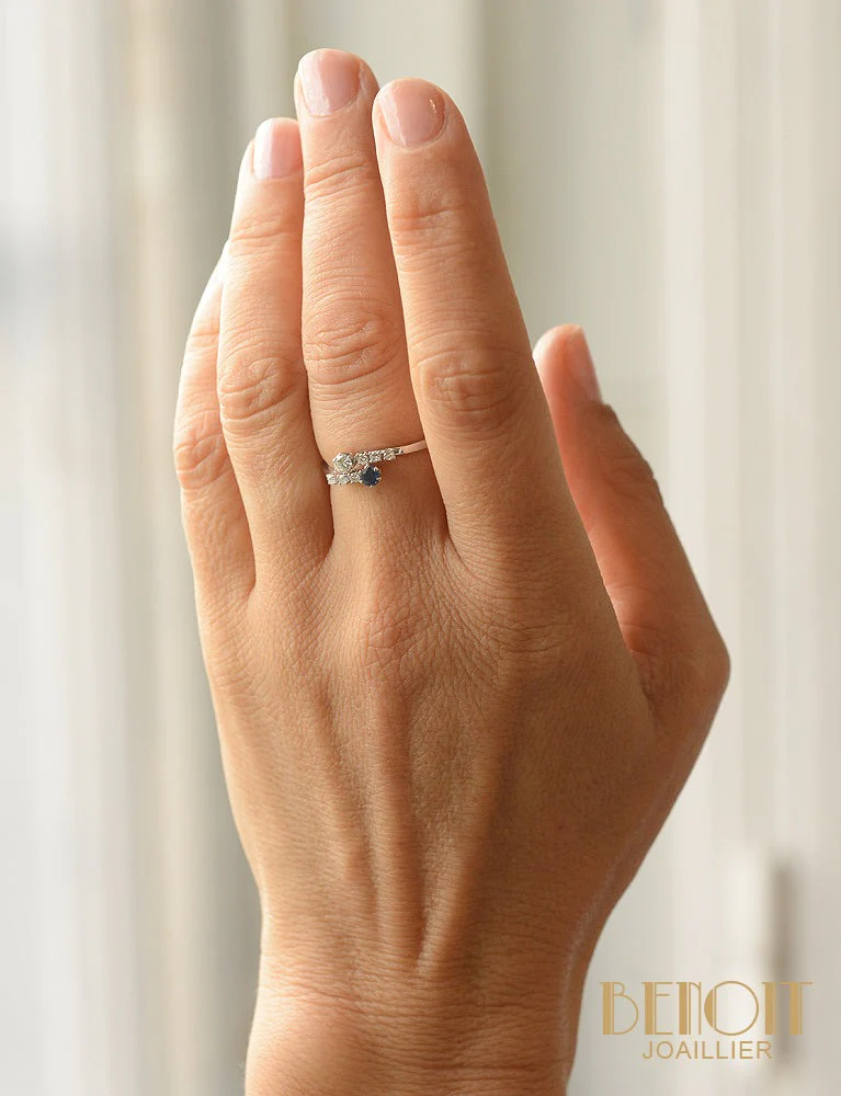 Bague Toi et Moi Saphir et Diamant - Image 5