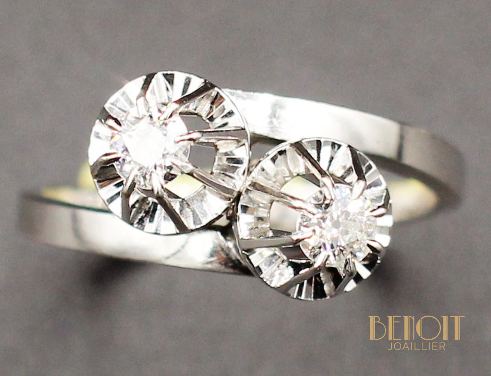 Bague "Toi et Moi" Vintage Diamants - Image 3