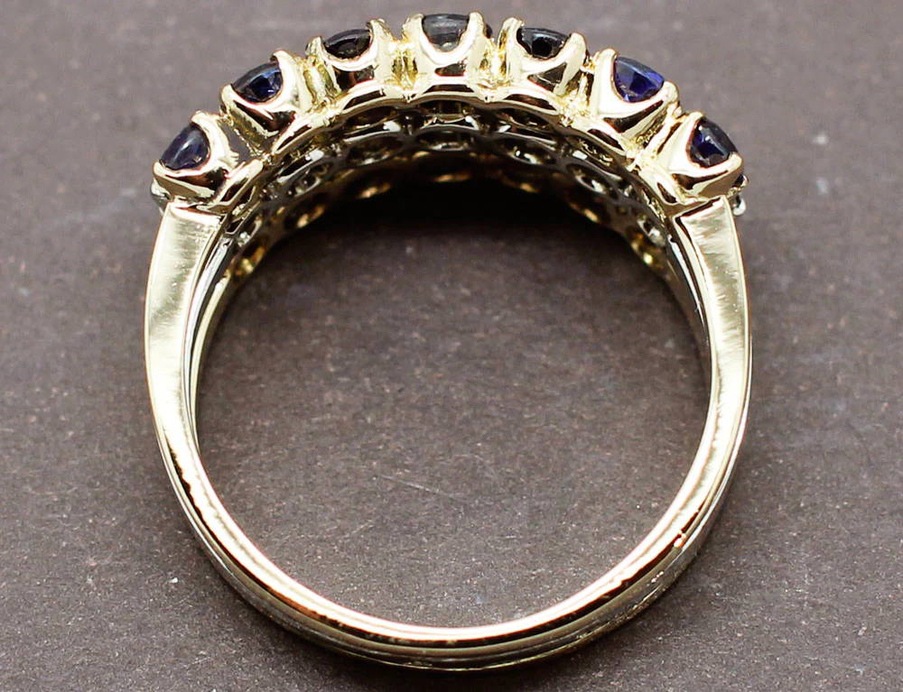 Bague Trois Rangs Diamants Saphirs - Image 4