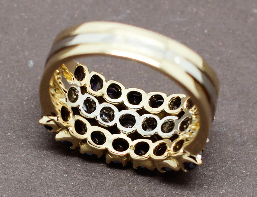 Bague Trois Rangs Diamants Saphirs - Image 5