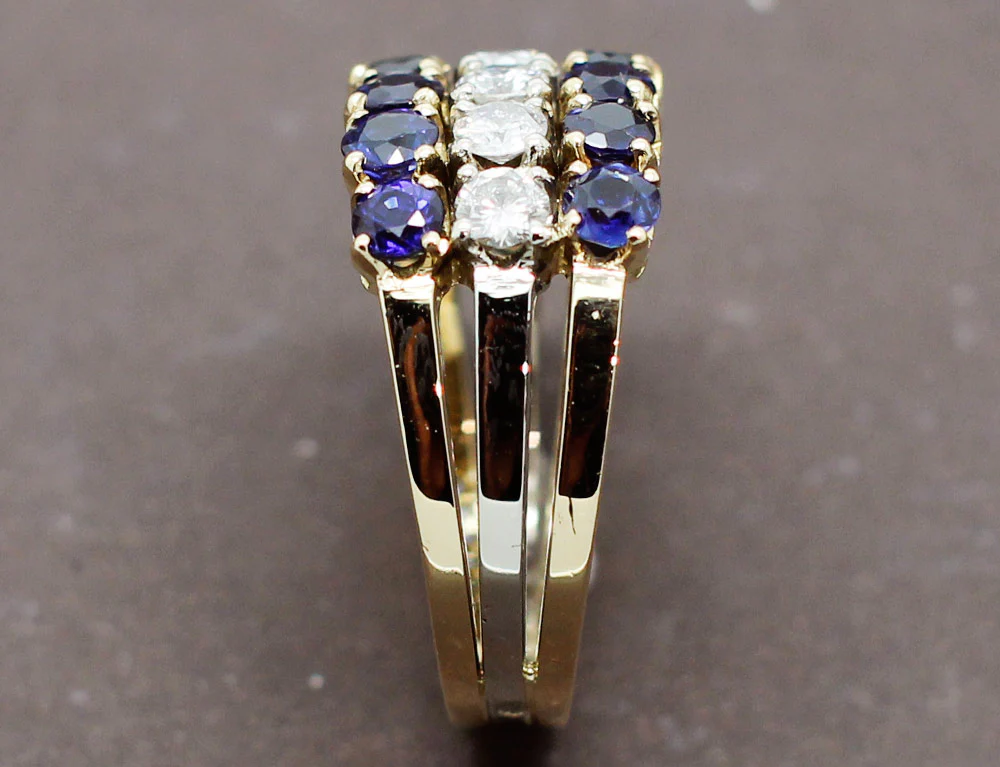 Bague Trois Rangs Diamants Saphirs - Image 6