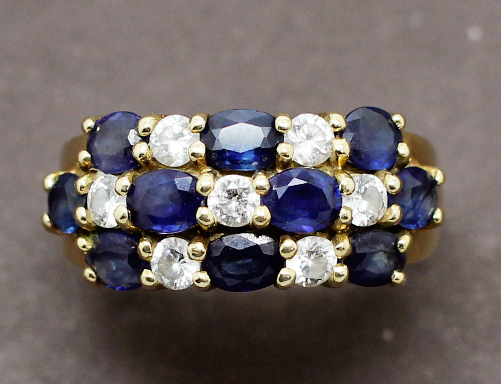 Bague Trois Rangs Saphirs Diamants - Image 3