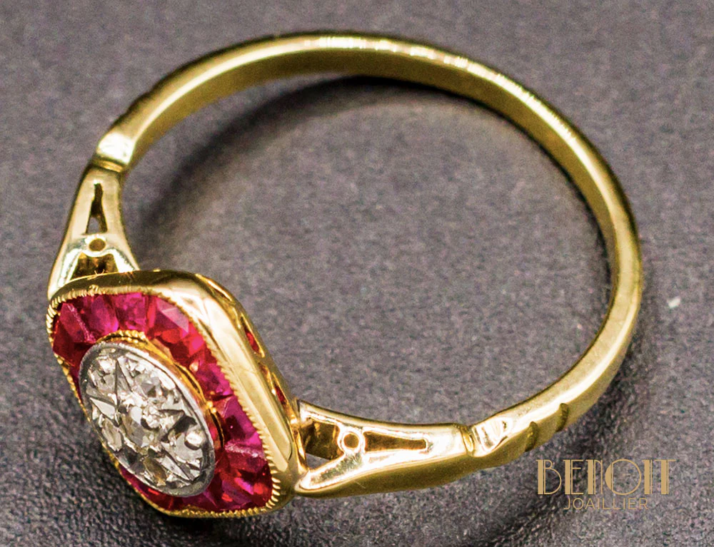 Bague Vintage Rubis Diamants - Image 4
