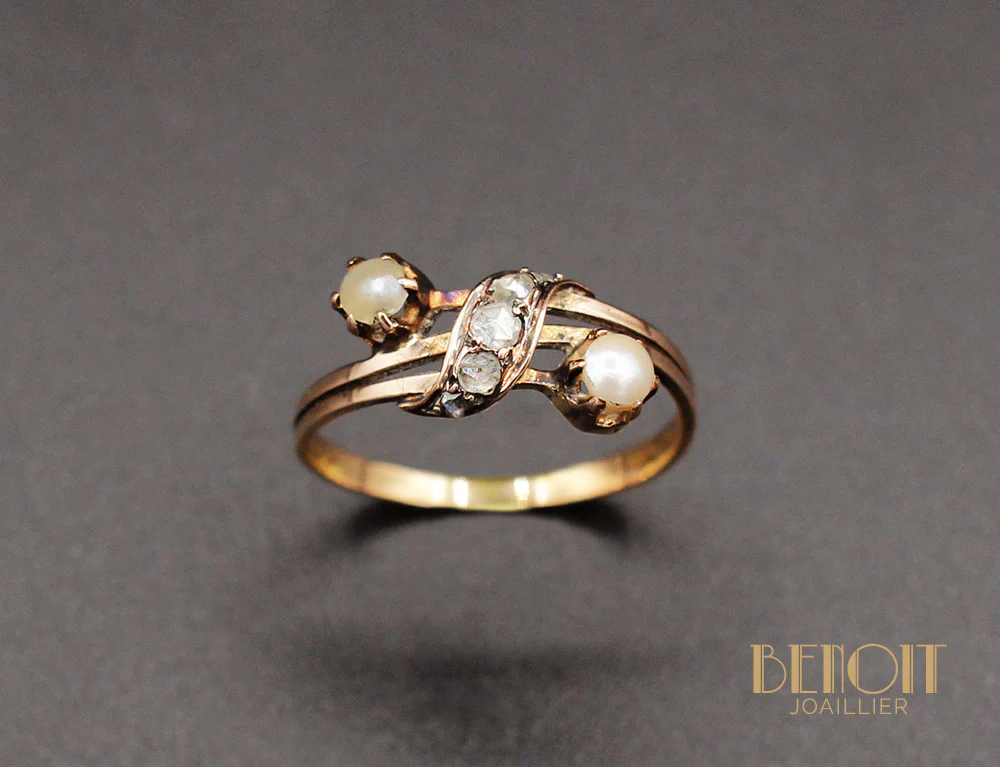 Bague XIXe Perles Diamants - Image 2