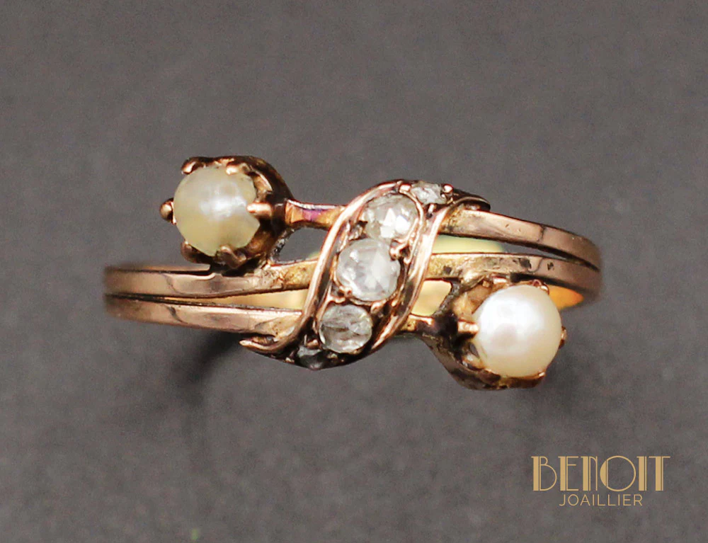 Bague XIXe Perles Diamants - Image 3
