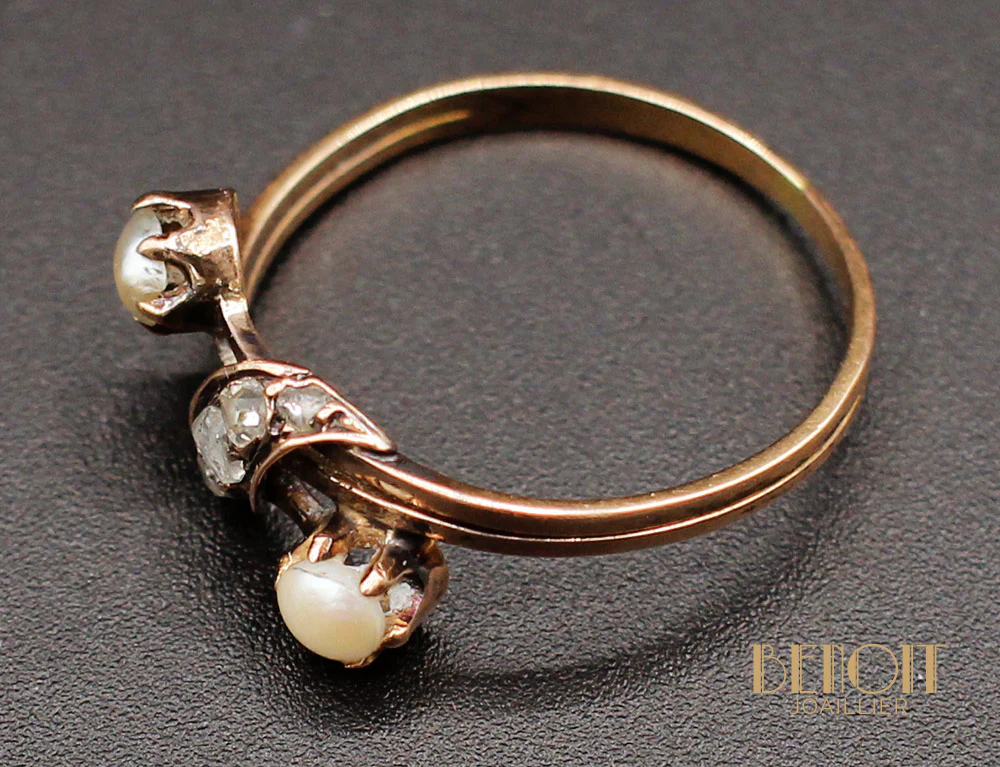 Bague XIXe Perles Diamants - Image 5