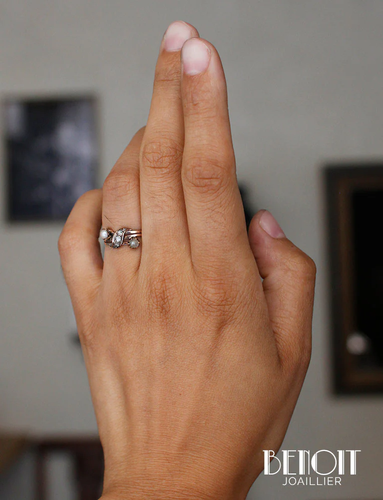 Bague XIXe Perles Diamants - Image 7