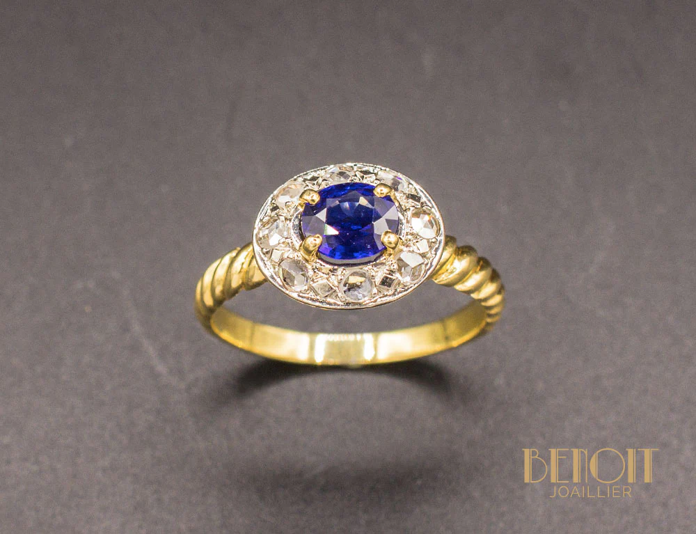 Bague XIXe Saphir Diamants - Image 2