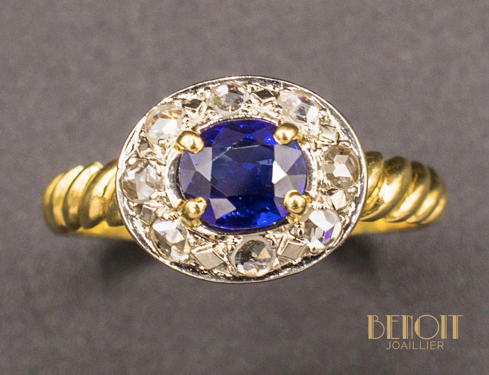 Bague XIXe Saphir Diamants - Image 3