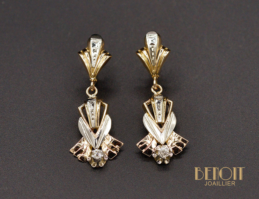 Boucles d'Oreilles des Années 40 Serties de Diamants