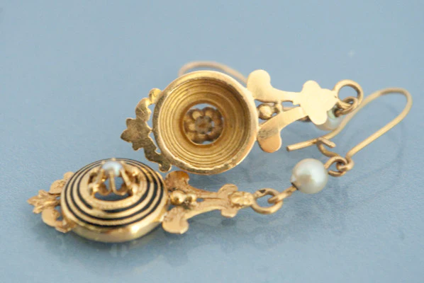 Boucle d'oreille Or Perle et Email - Image 2