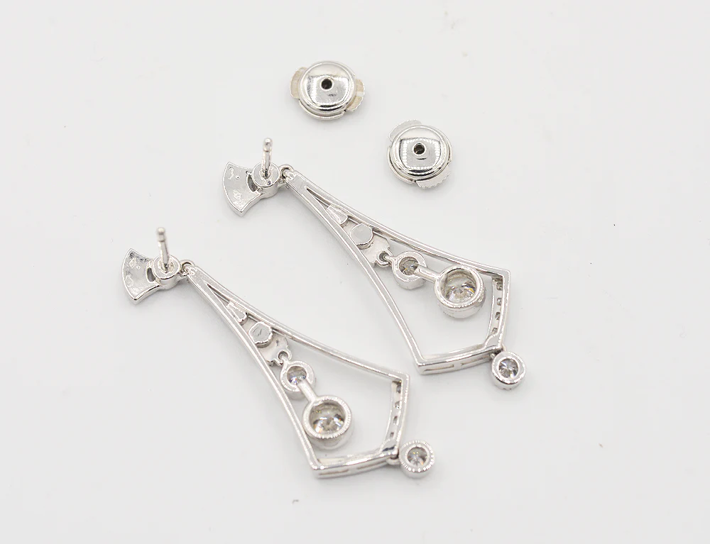 Boucle d'Oreilles Création Benoit Joaillier "Papyrus Style Art Déco" Diamants G-VS1 - Image 3