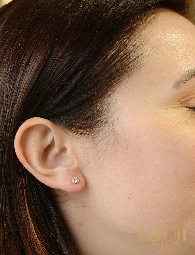 Boucles d'Oreilles Puces Diamants Or Jaune - Image 4
