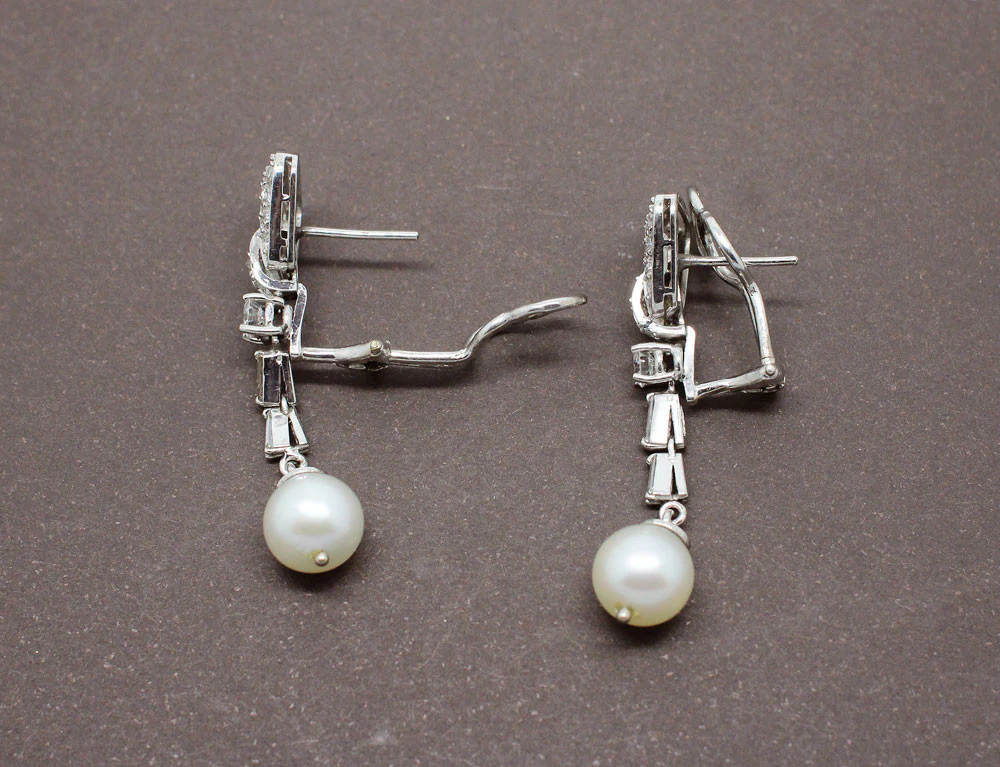 Boucles Art Déco Diamants Or et Perles - Image 3