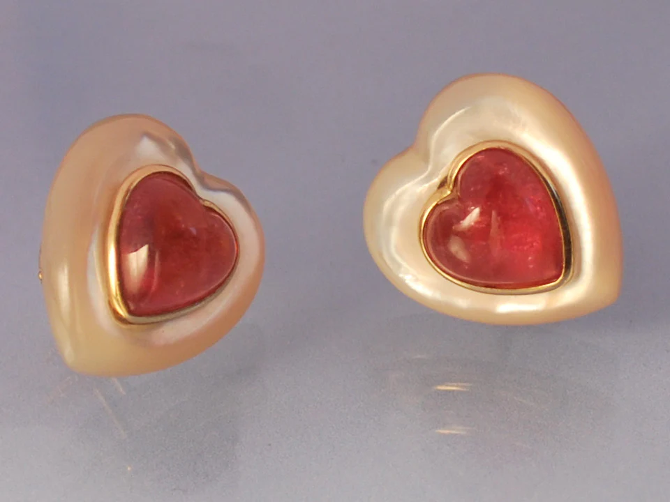 Boucles d oreille coeur nacre tourmaline - Image 4