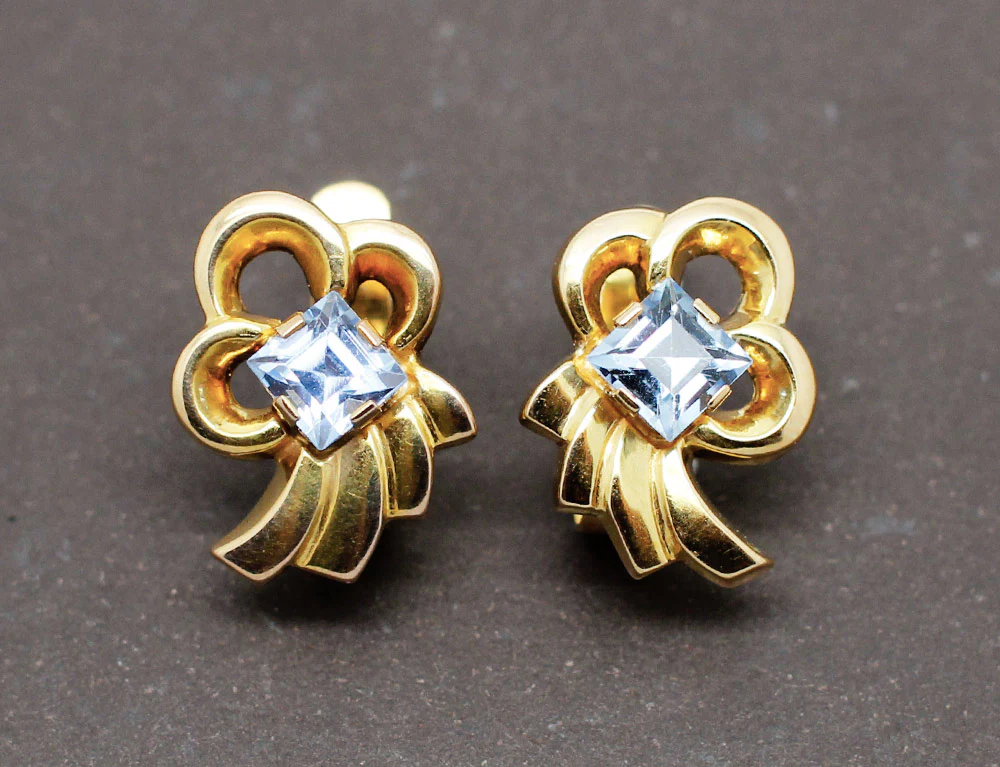 Boucles d'Oreilles 1950 Or Aigues-Marines