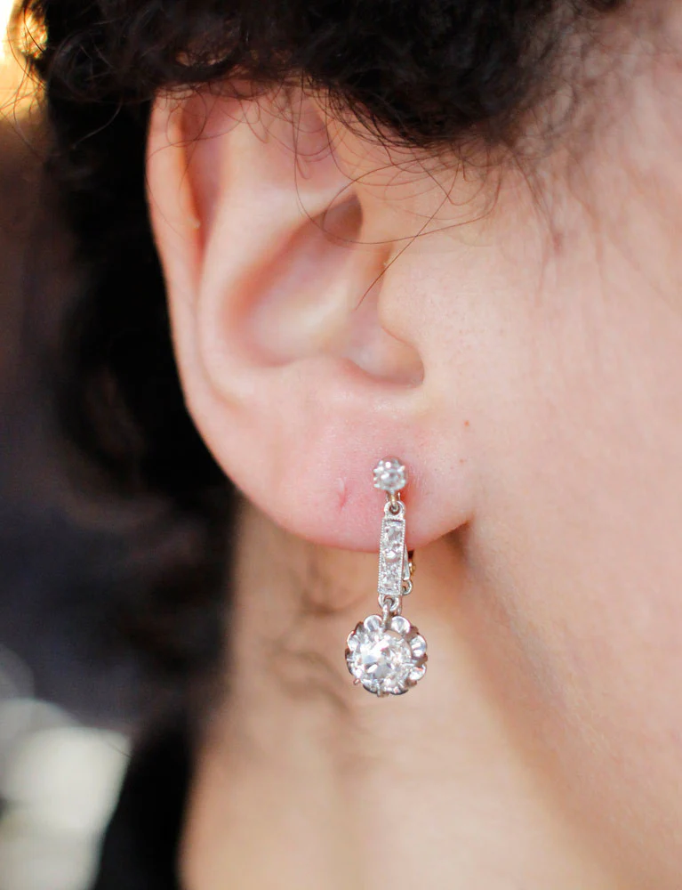 Boucles d'Oreilles Anciennes Diamants - Image 4