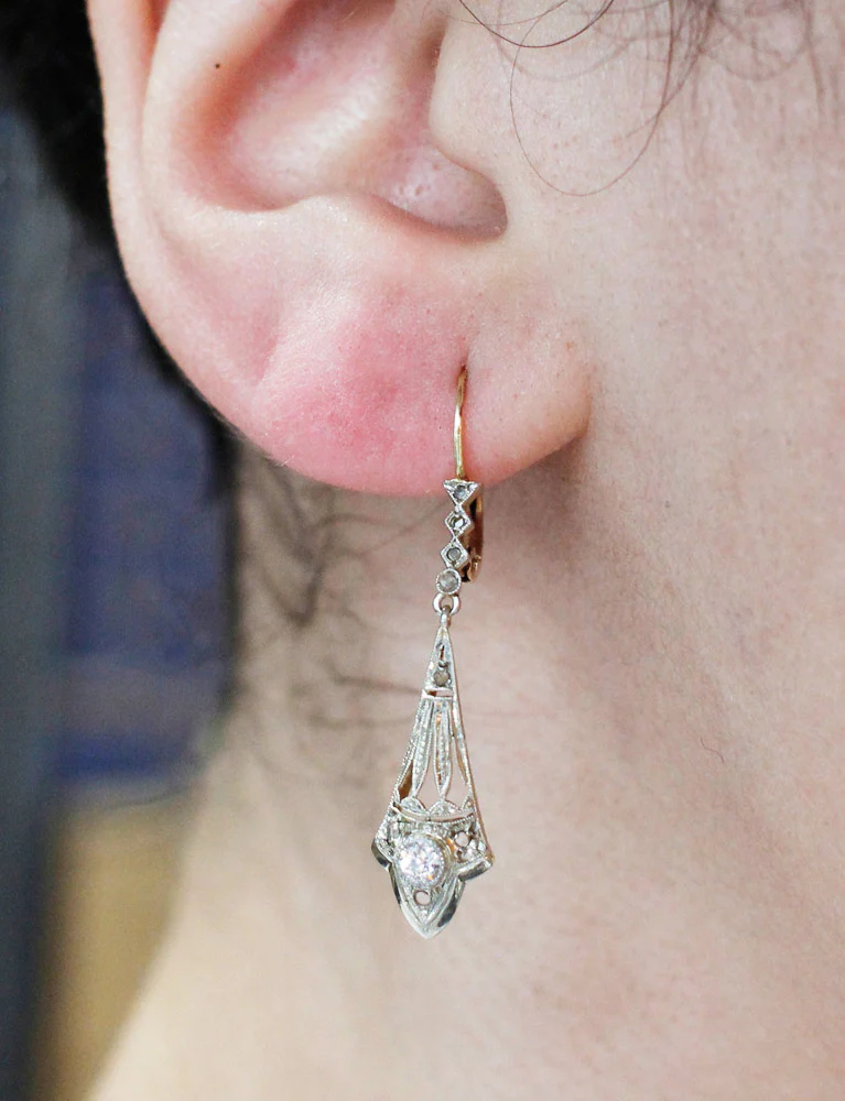Boucles d'Oreilles Art Déco 2 Ors Diamants - Image 4