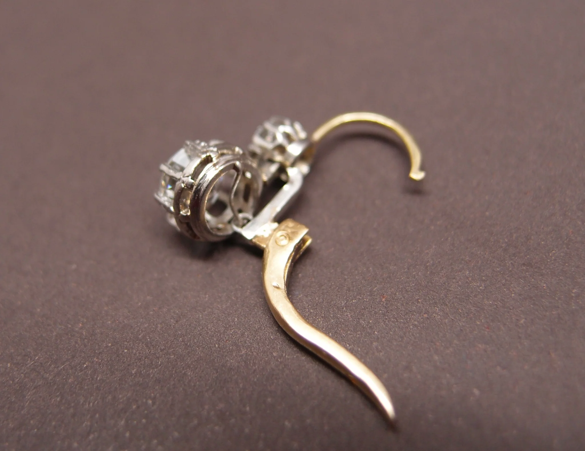 Boucles d'oreilles "dormeuses" 2 x 0.8 ct Taille ancienne - Image 4
