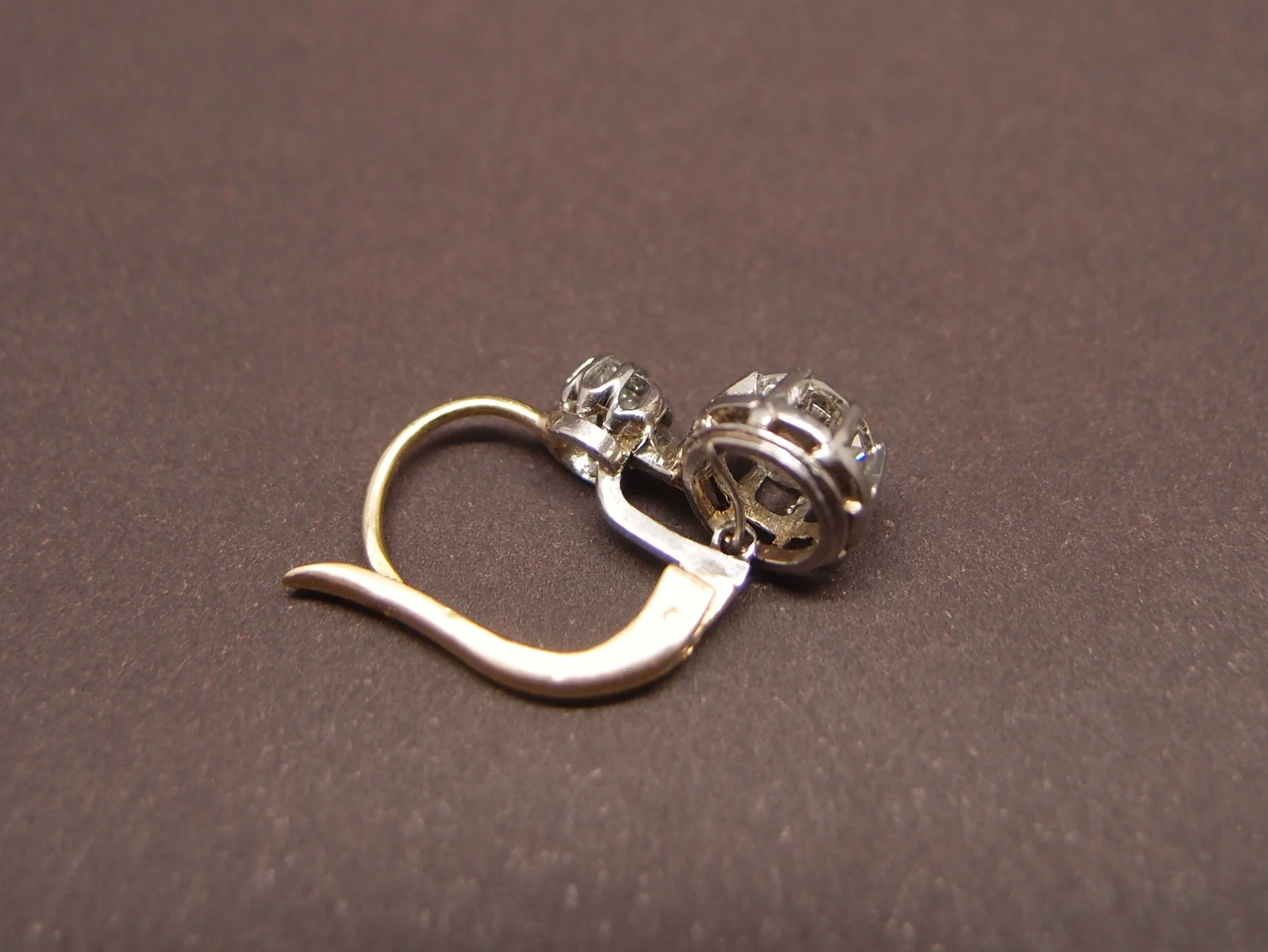 Boucles d'oreilles "dormeuses" 2 x 0.8 ct Taille ancienne - Image 5