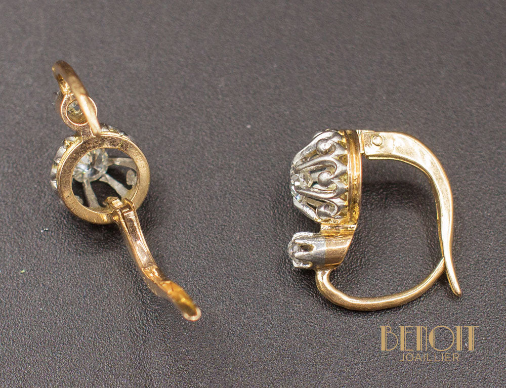 Boucles d'Oreilles Dormeuses Anciennes Diamants - Image 3