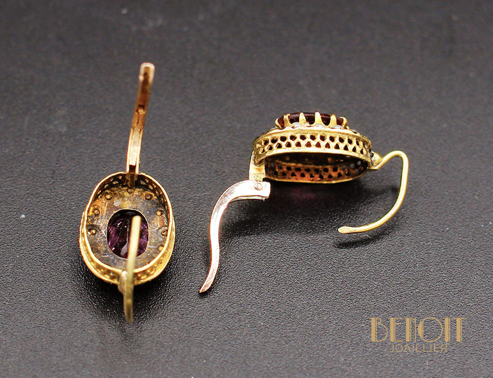 Boucles d'Oreilles fin XIXe Grenats Perles - Image 3