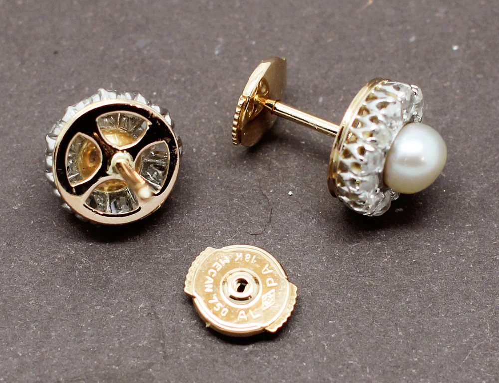Boucles d'Oreilles Fleur Perle Diamants - Image 3