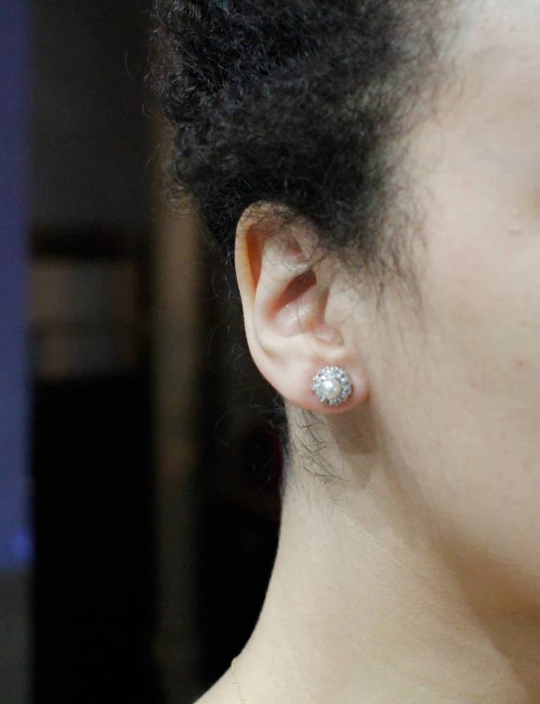 Boucles d'Oreilles Fleur Perle Diamants - Image 4