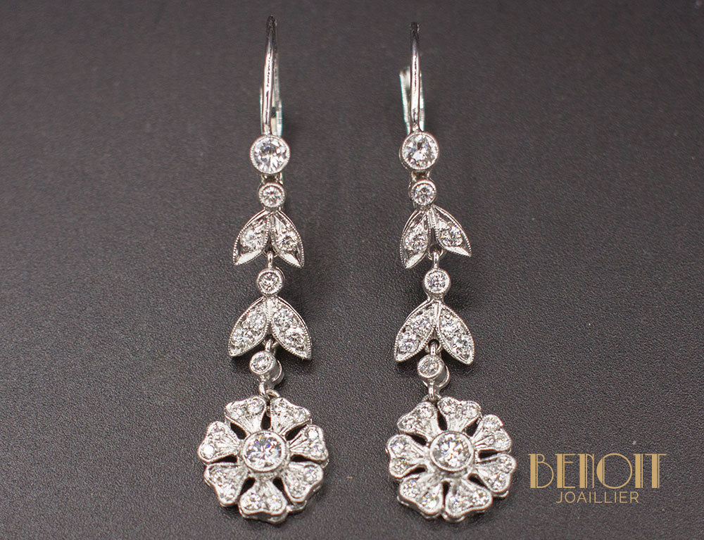 Boucles d'Oreilles Fleurs Diamants