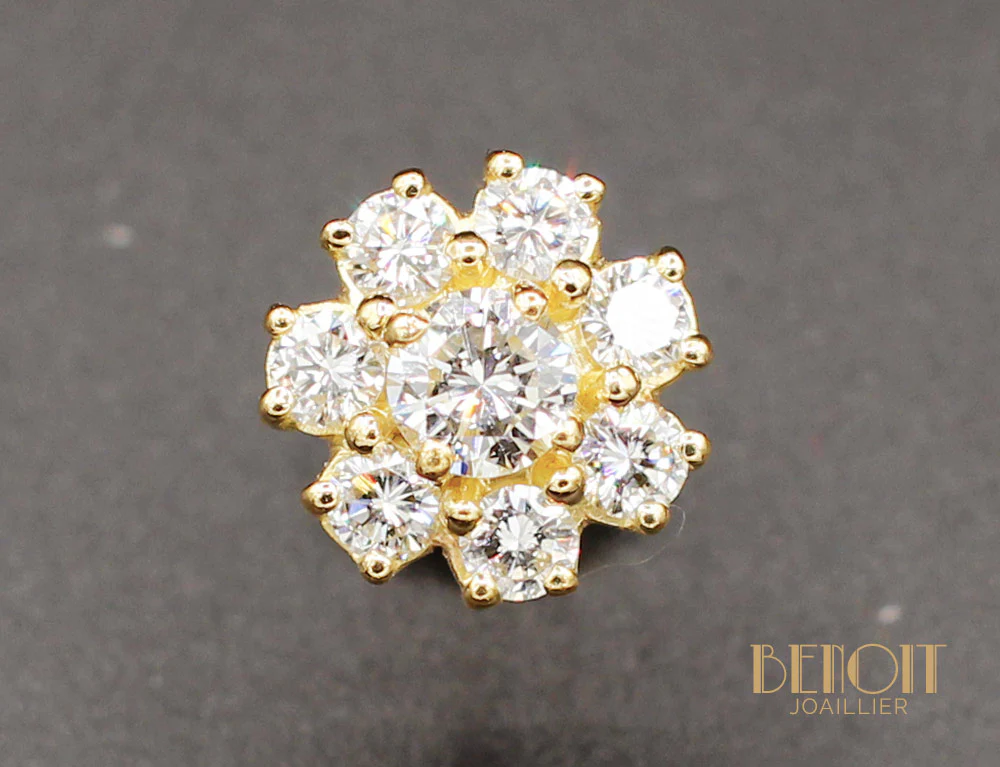 Boucles d'Oreilles Fleurs Diamants Or Jaune - Image 2