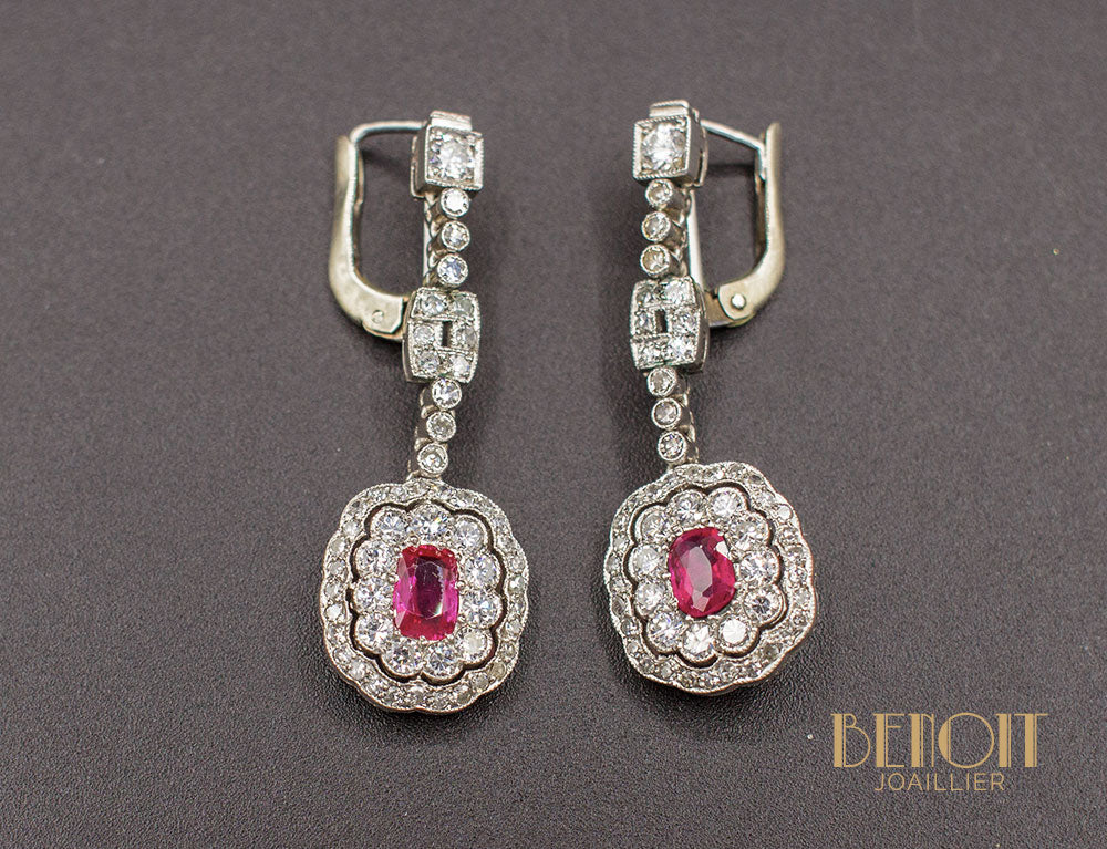 Boucles d'Oreilles Fleurs Rubis Diamants