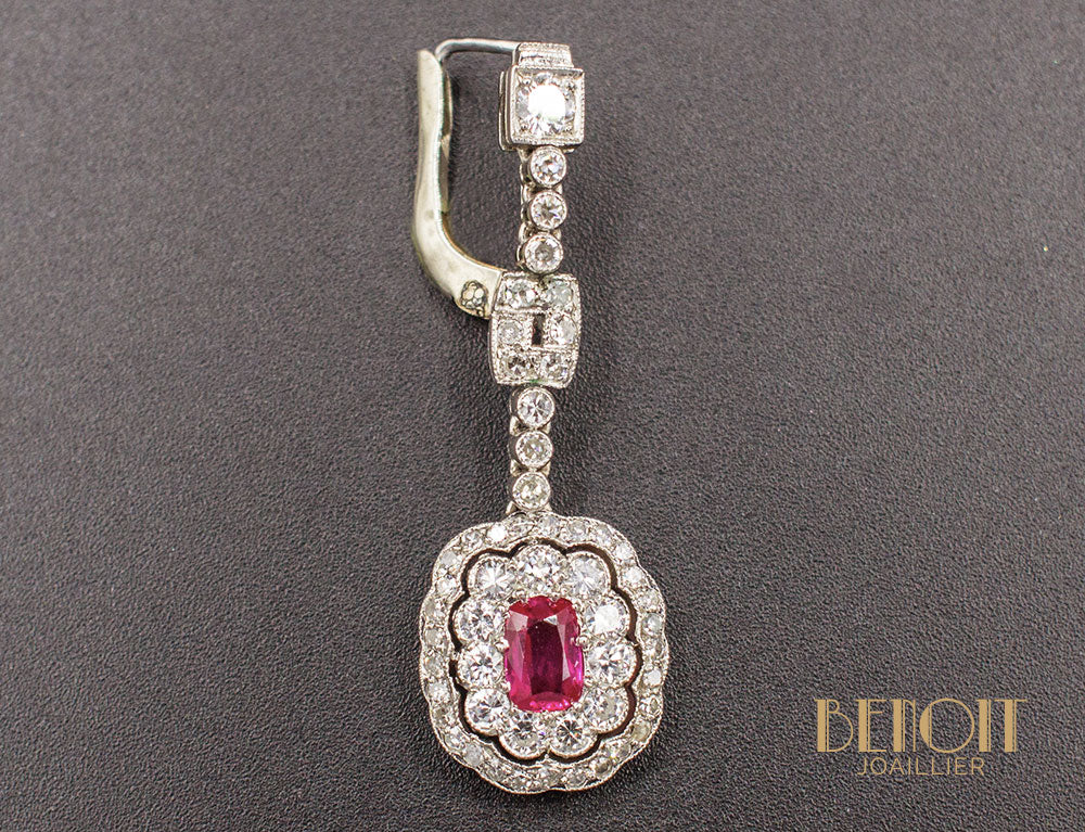 Boucles d'Oreilles Fleurs Rubis Diamants - Image 2