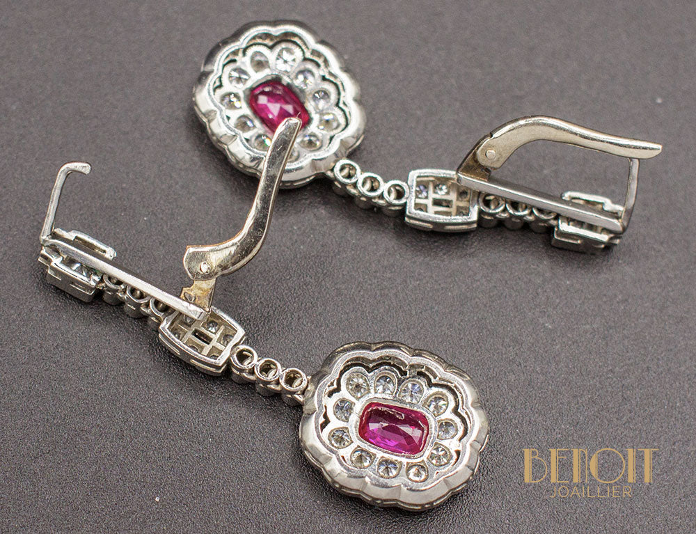 Boucles d'Oreilles Fleurs Rubis Diamants - Image 3