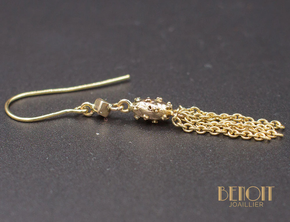 Boucles d'Oreilles "Les Récyclés" Pompons Or Jaune - Image 3