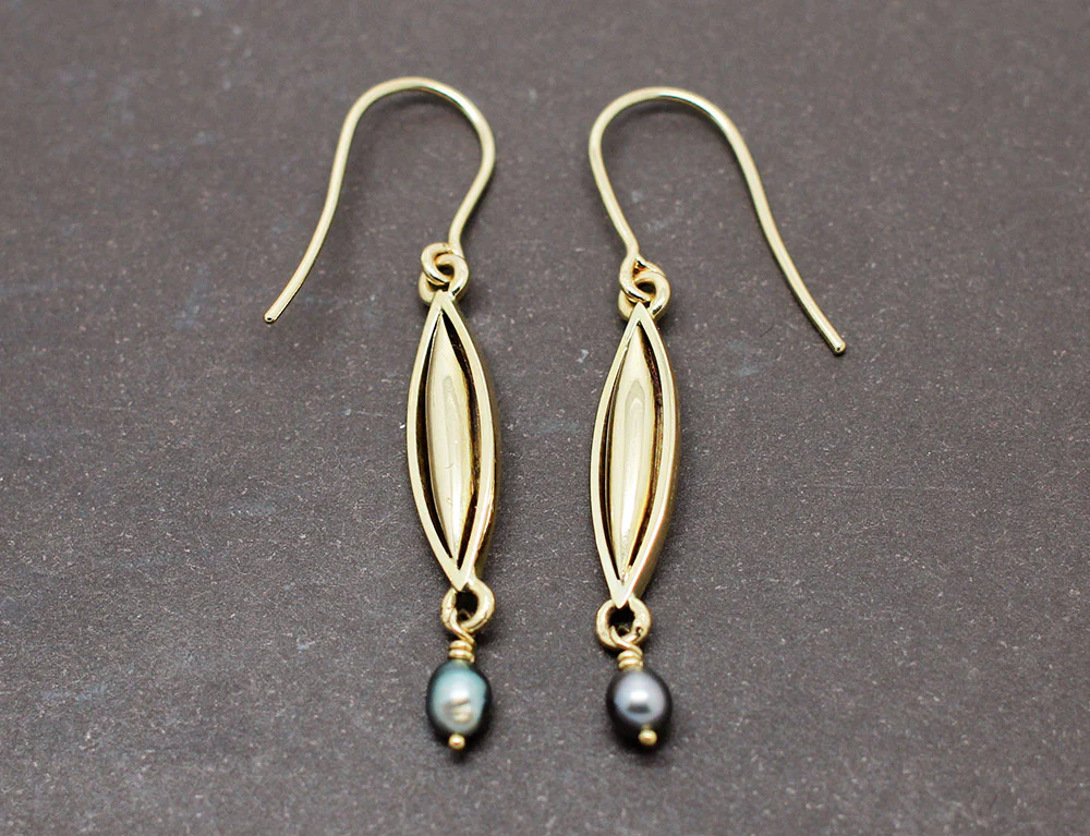 Boucles D'Oreilles Pendantes Or Jaune Perles "Les Recyclés"