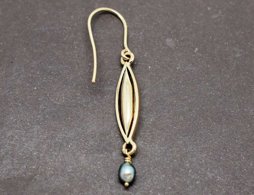 Boucles D'Oreilles Pendantes Or Jaune Perles "Les Recyclés" - Image 2