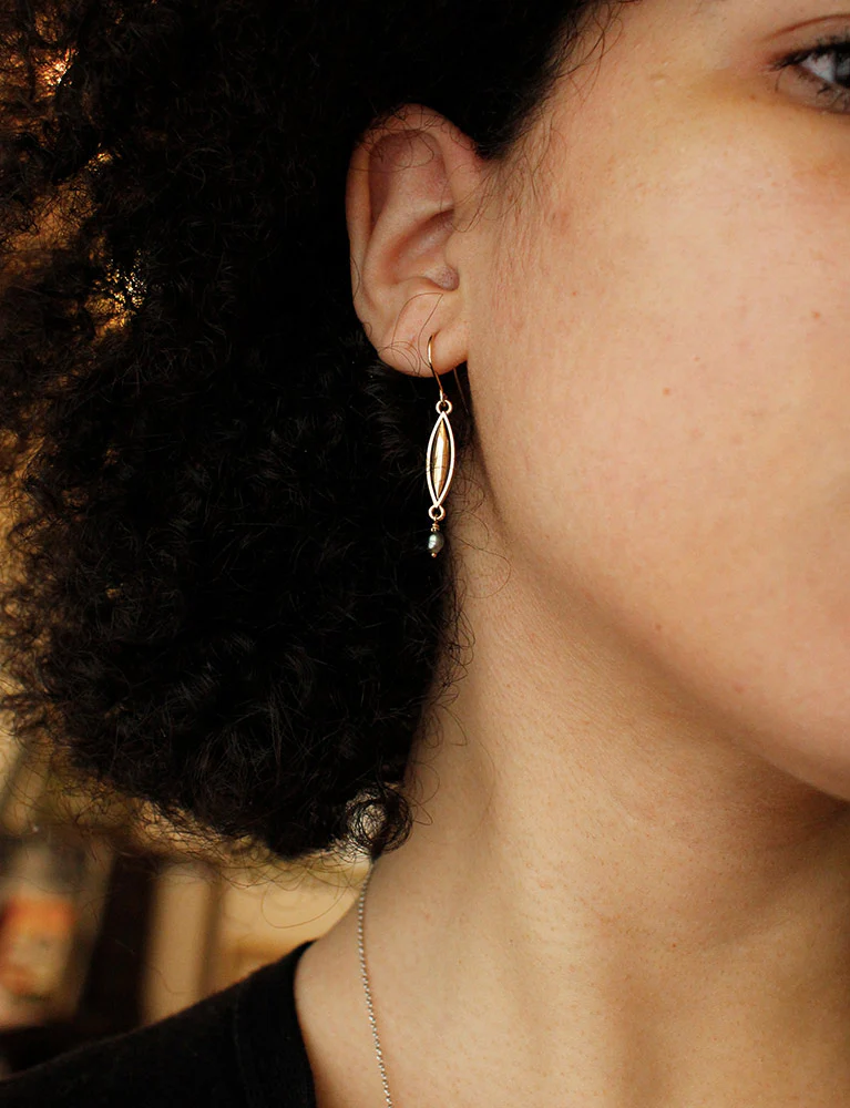Boucles D'Oreilles Pendantes Or Jaune Perles "Les Recyclés" - Image 4