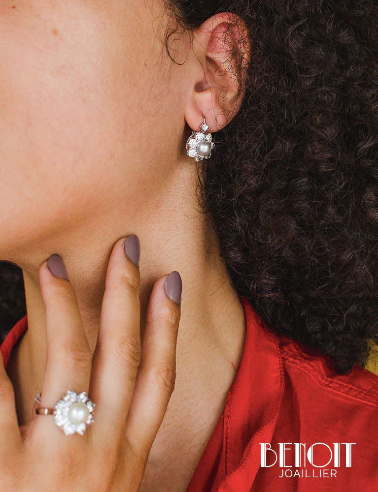 Boucles d'Oreilles Perles Diamants - Image 5