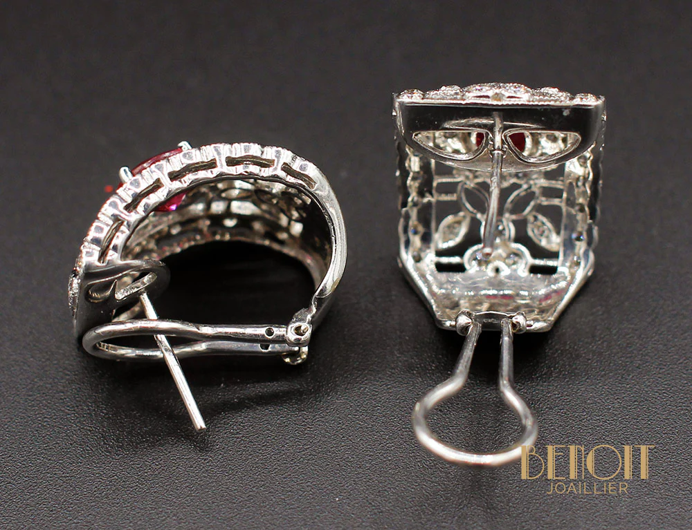 Boucles d'Oreilles Style Art Déco Rubis Diamants - Image 3