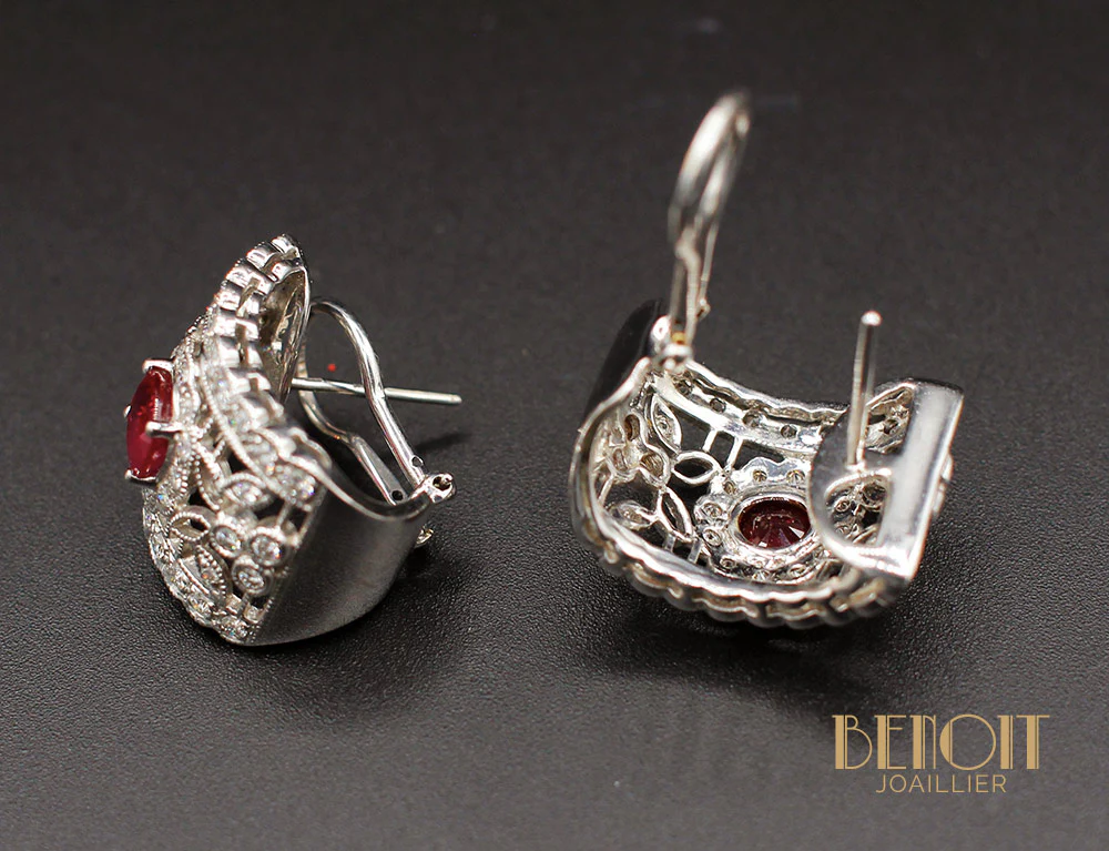 Boucles d'Oreilles Style Art Déco Rubis Diamants - Image 4
