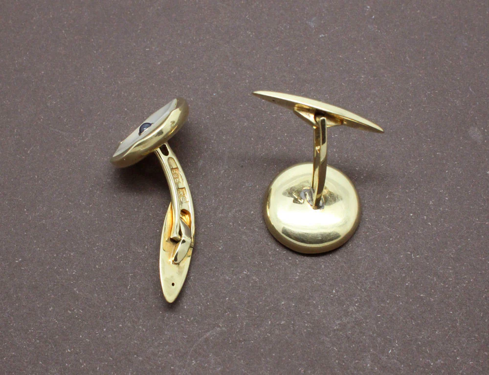 Boutons de Manchette Or Nacre et Saphir - Image 3