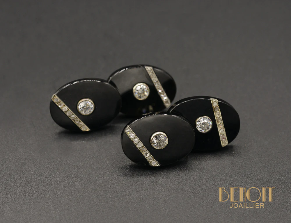 Boutons De Manchettes Onyx Diamants