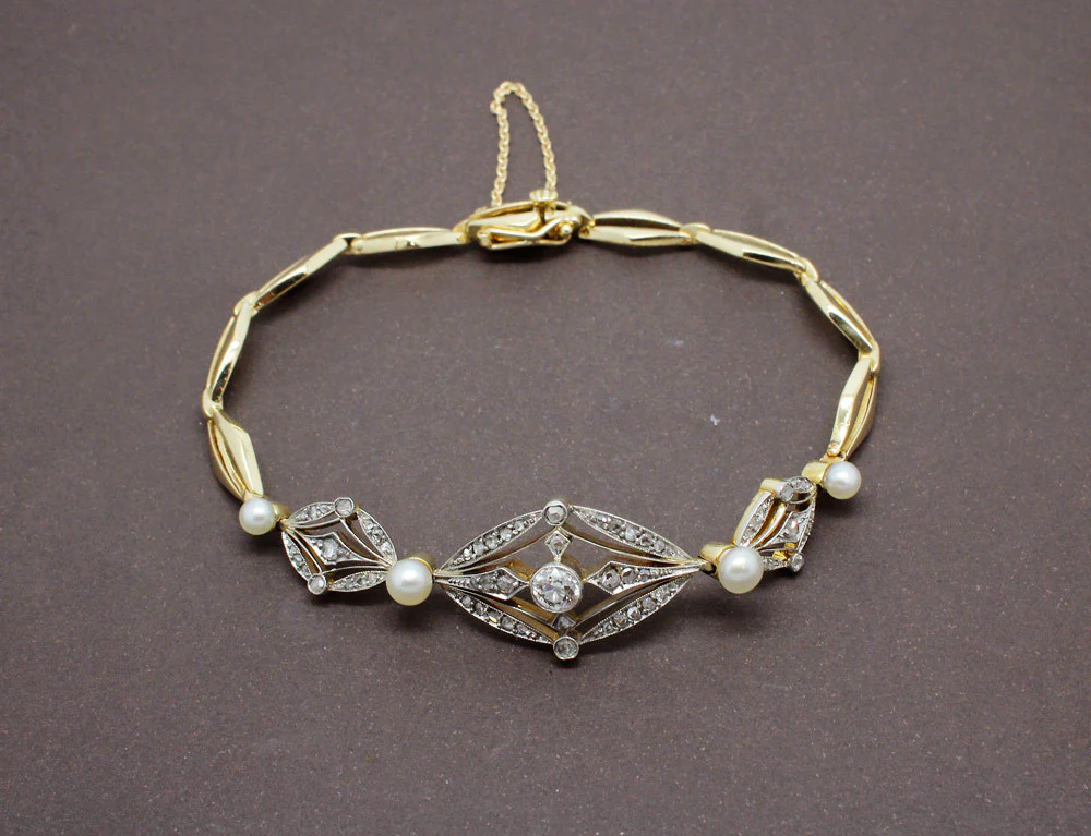 Bracelet Ancien en Diamants et Perles - Image 2