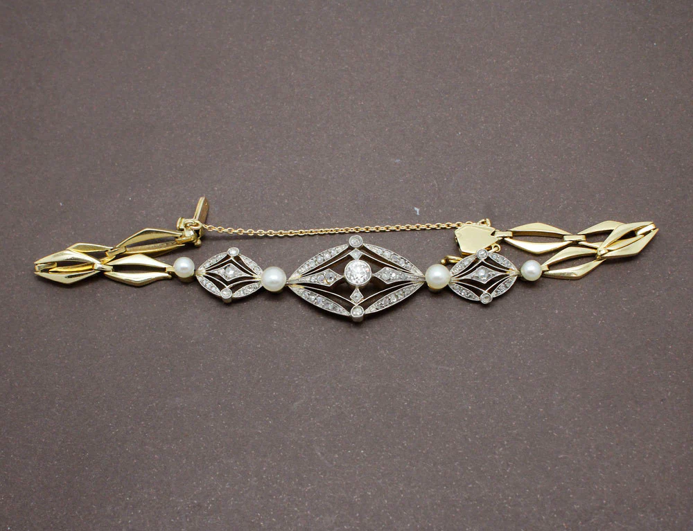 Bracelet Ancien en Diamants et Perles - Image 3