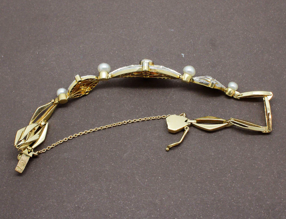 Bracelet Ancien en Diamants et Perles - Image 5