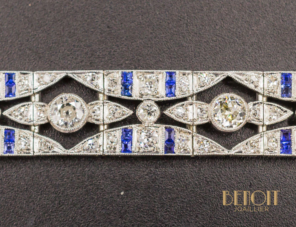 Bracelet Art Déco Diamants Saphirs - Image 2