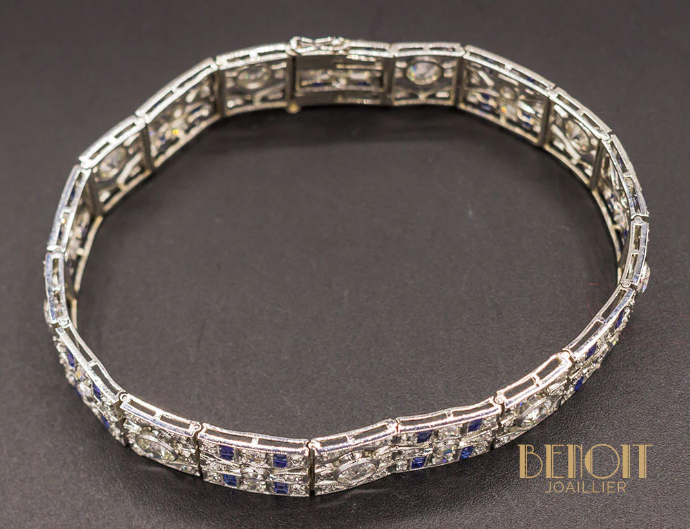 Bracelet Art Déco Diamants Saphirs - Image 3